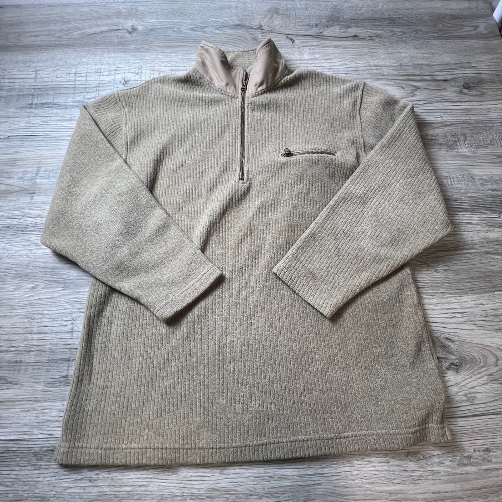 Sonoma Sport Pullover Mens Small Tan Ribbed Fleece Quarter‎ Zip Mock Neck AE22